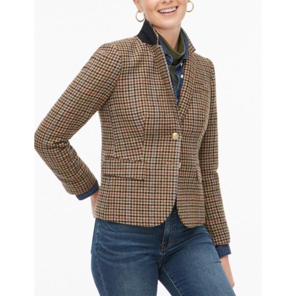 J. CREW Wool Blend Schoolboy Blazer in Camel Multi Houndstooth Size 6 - Picture 1 of 9